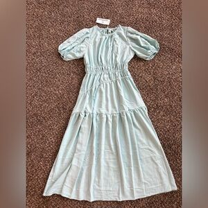 NWT ecowish PUFF SLEEVE PLEATED HIGH WAIST MIDI DRESS SIZE SMALL